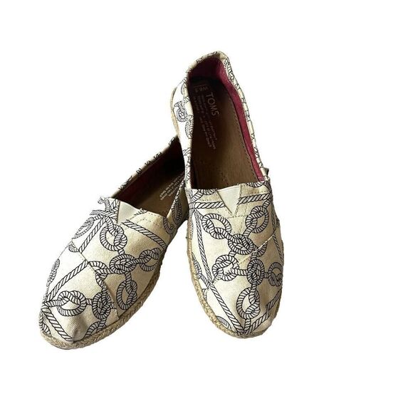 TOMS Rope Print Loafers Womens 8.5 Cream Black Slip On Shoe Flats Comfort Casual - Picture 2 of 10